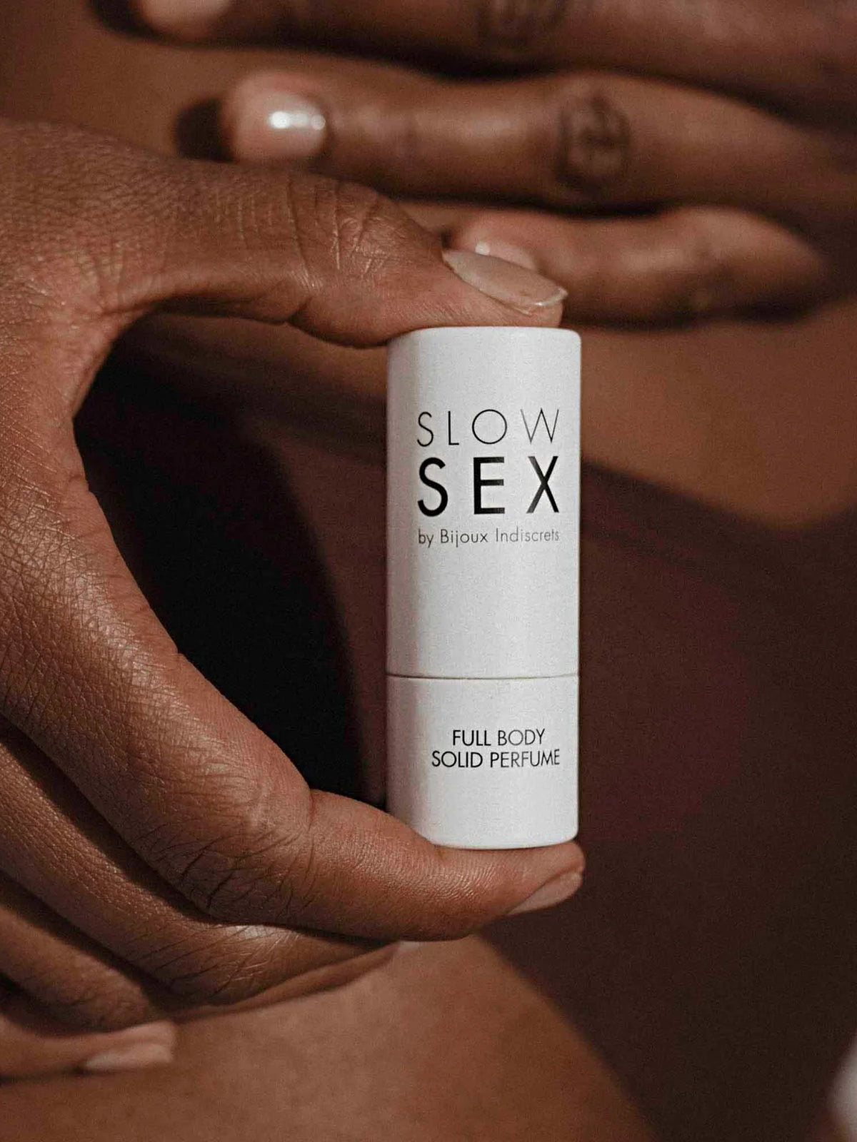 Bijoux Indiscrets intimate solid perfume stick formulated with almond oil, shea butter, and candelilla wax.