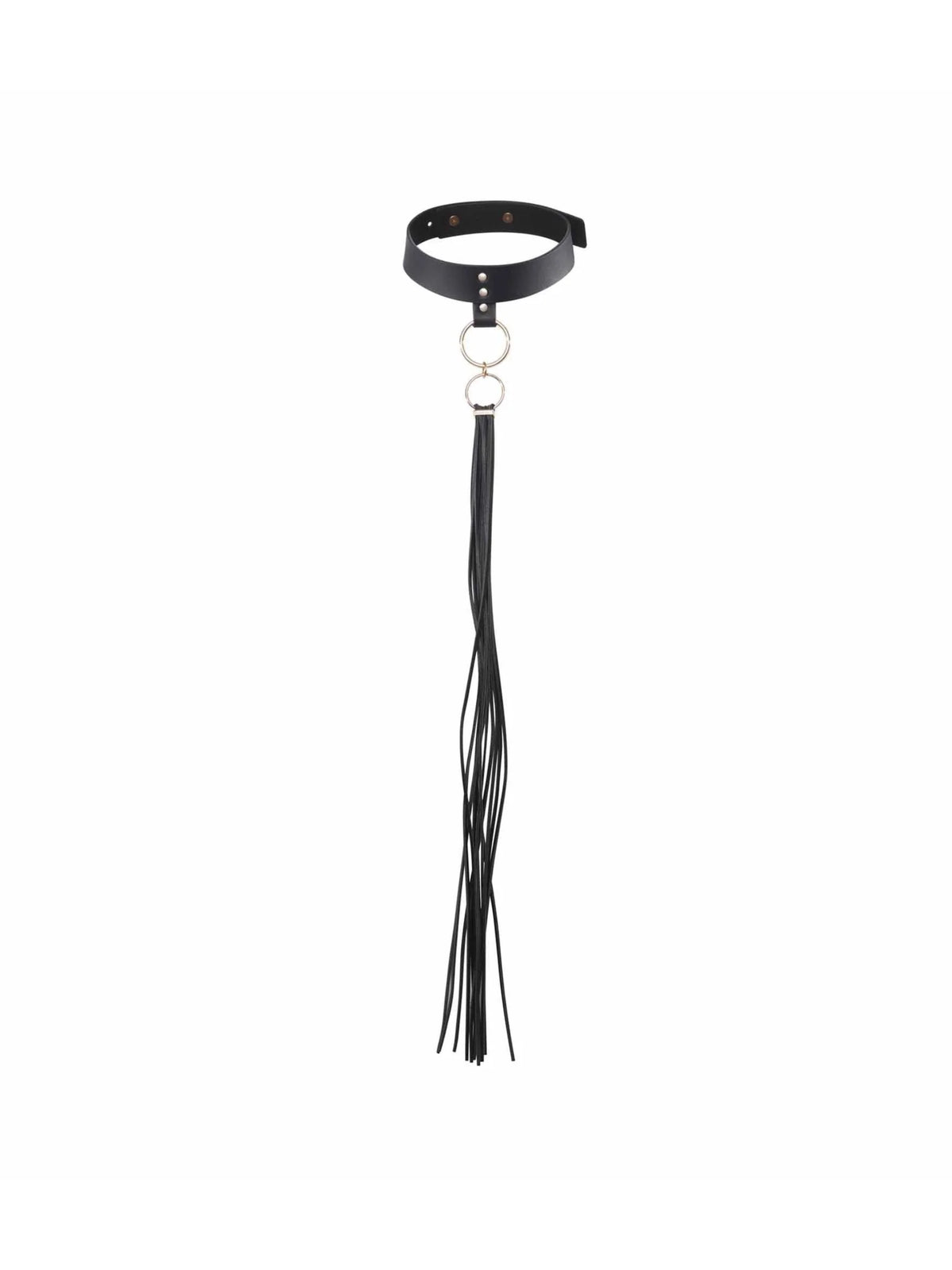 Model wearing Bijoux Indiscrets MAZE black Tassel Choker, highlighting the elegant fringe design and sophisticated hardware.