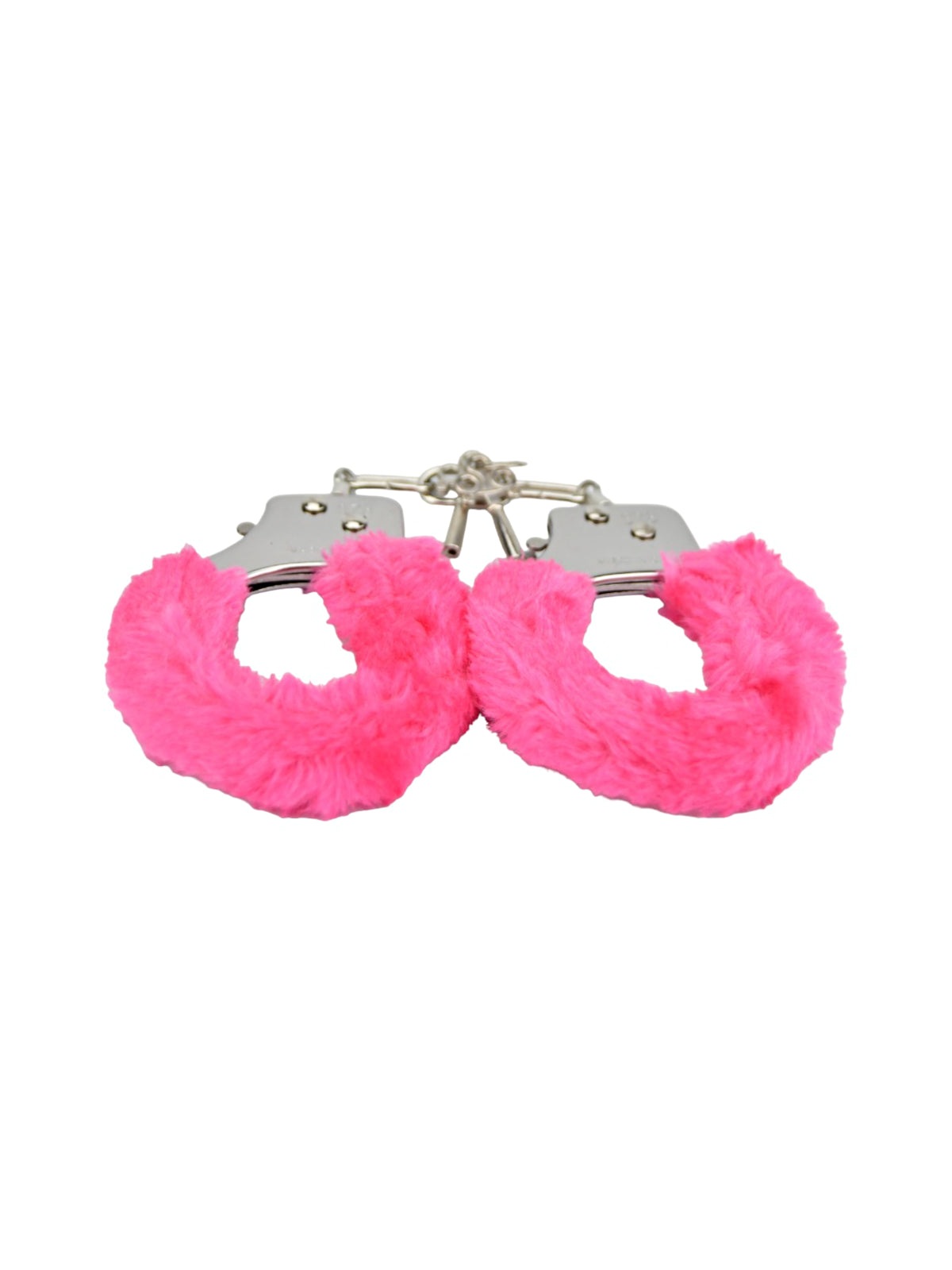 Bound to Play pink faux-fur restraint cuffs featuring adjustable metal hardware and a quick-release system.