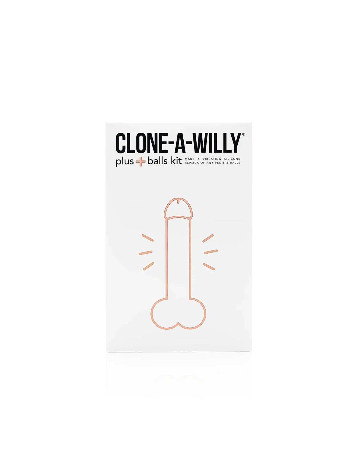 The complete Clone-A-Willy Plus Balls DIY casting kit in Light Tone, featuring a premium molding tube and a customizable multi-speed corded vibrator.