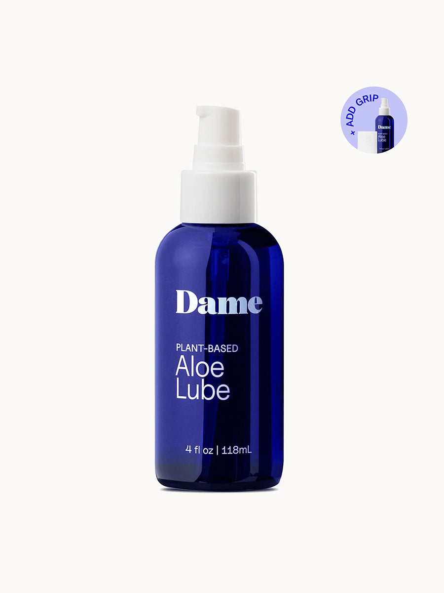 Dame organic aloe vera water-based personal lubricant in a minimalist bottle.