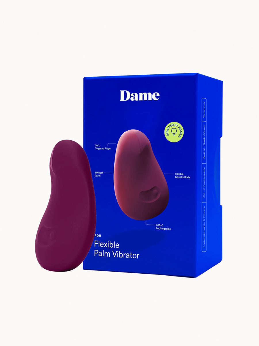 Dame Pom flexible palm vibrator crafted from soft medical-grade silicone for targeted stimulation.