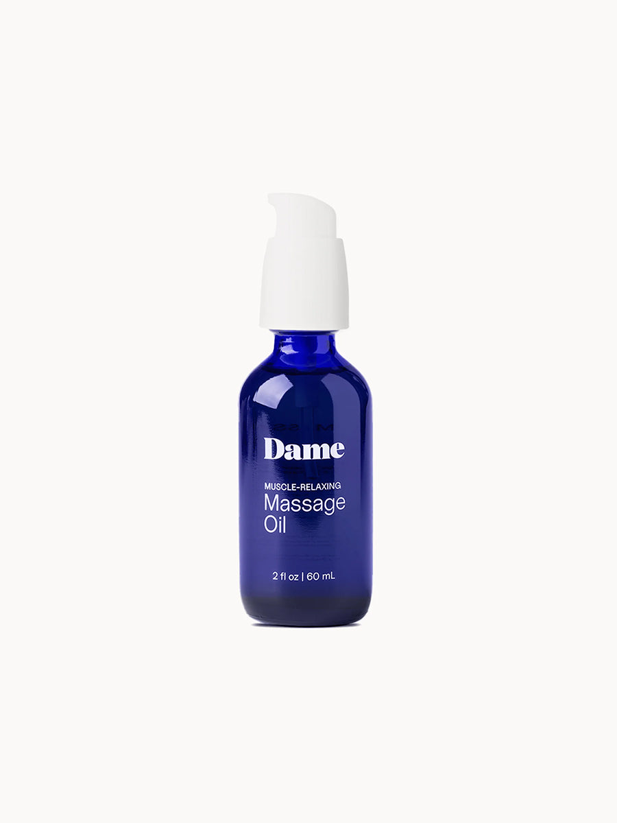 Dame plant-based sensory massage oil infused with jojoba and sweet almond for intimate foreplay.