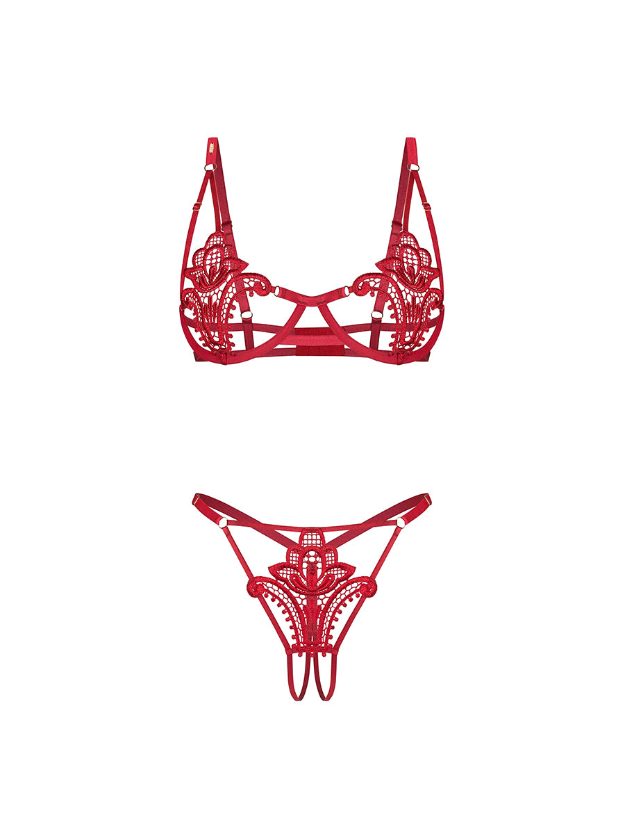 Obsessive Luise Sublim underwired lace bra and crotchless thong set_13