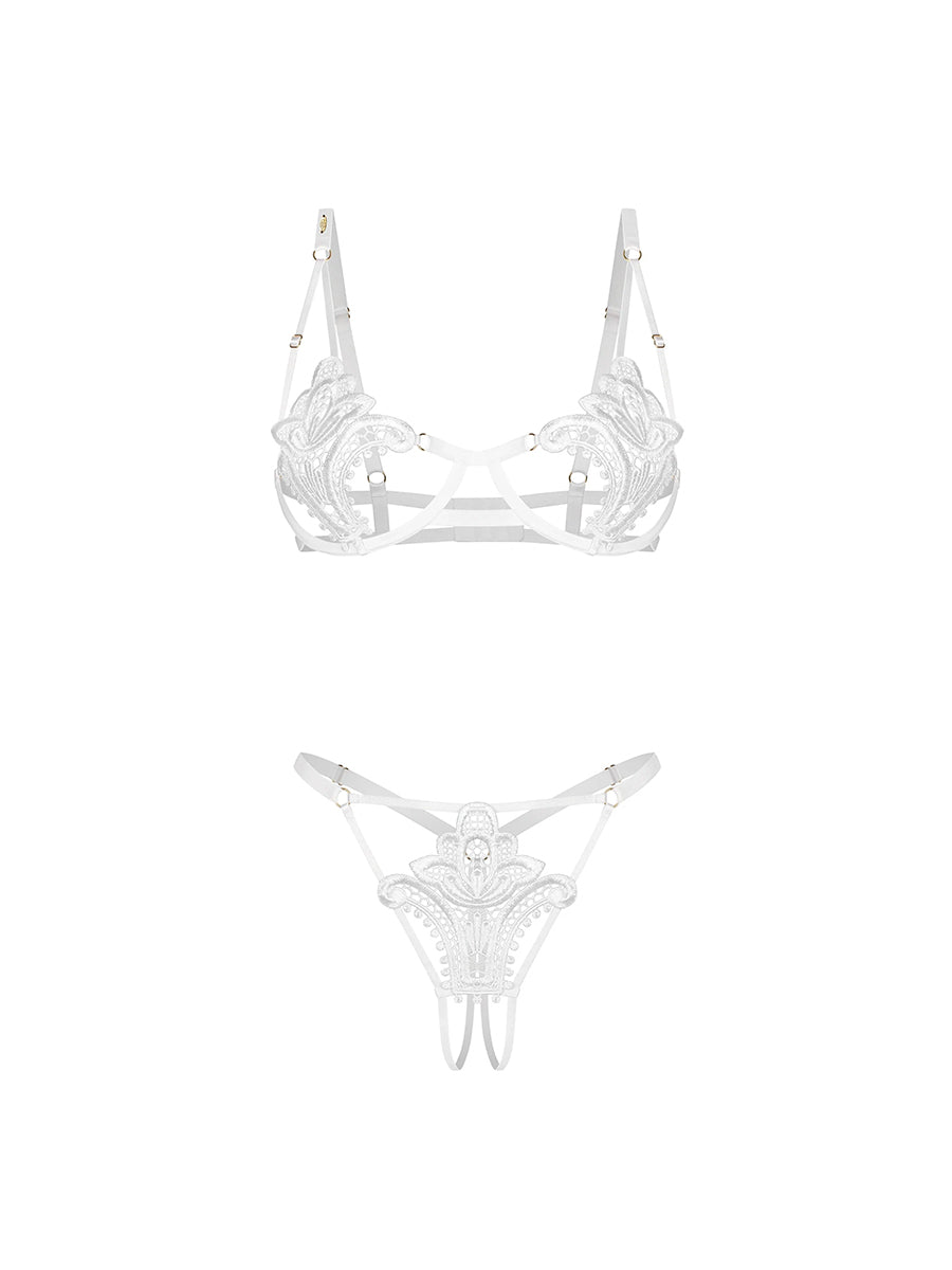 Obsessive Luise Sublim underwired lace bra and crotchless thong set_20