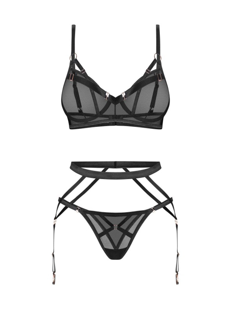 Euridia 3 Pieces Lingerie Set - Black