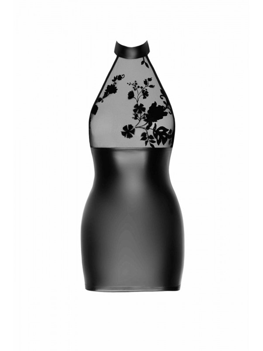 Eros Mini Halter Dress of Flocked Mesh and Wetlook