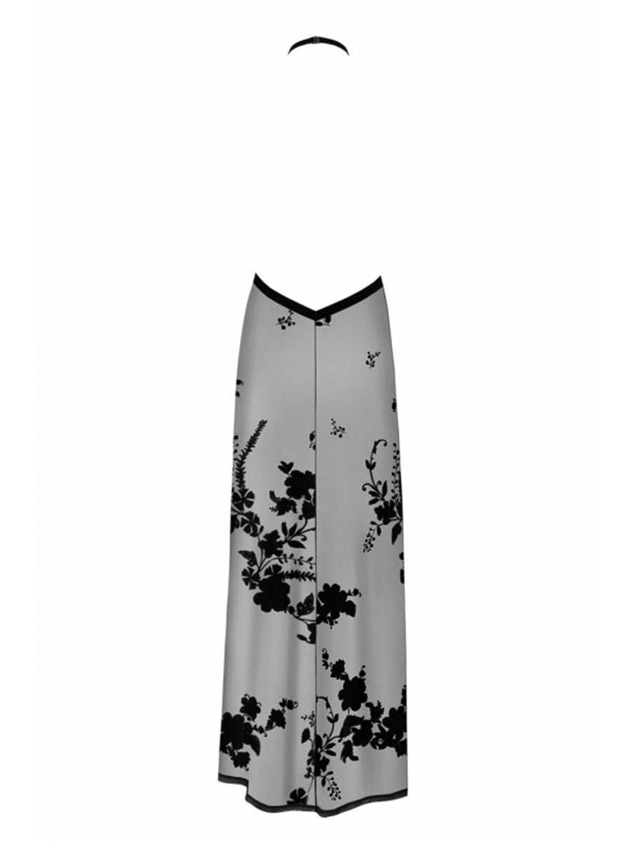 Divinity Long Flocked Mesh Dress with Open Back