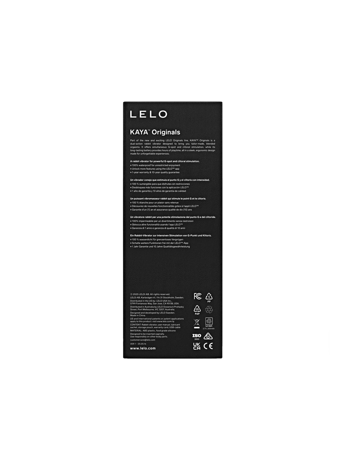 LELO KAYA Originals dual-action rabbit vibrator featuring powerful G-spot and clitoral stimulation.