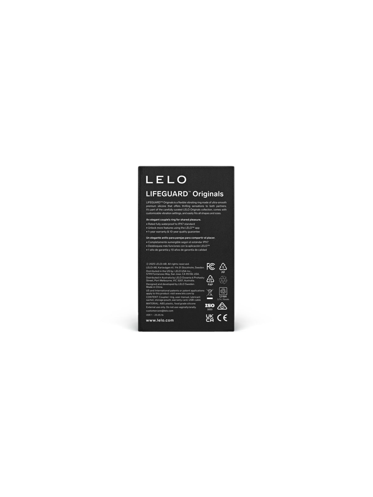LELO LIFEGUARD Originals flexible vibrating cock ring made of ultra-smooth premium silicone.