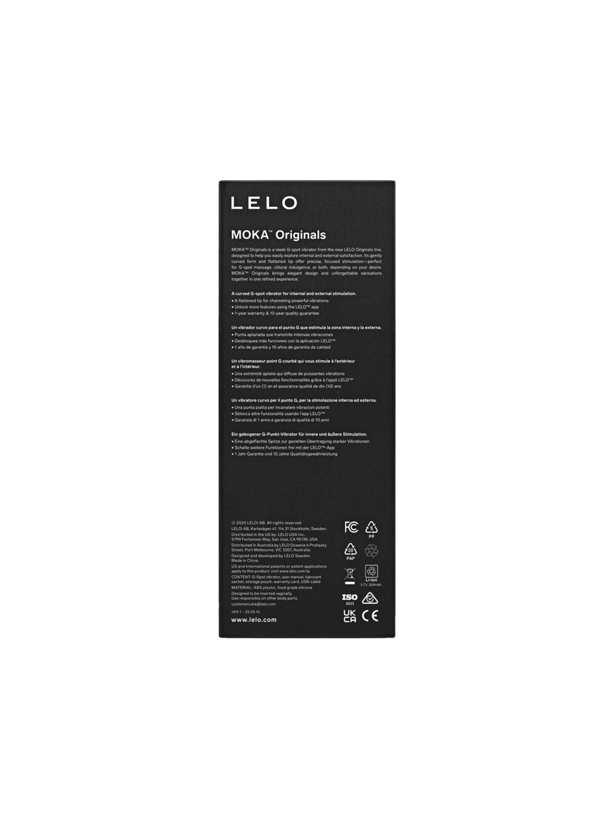 LELO MOKA Originals sleek G-spot vibrator featuring a flattened tip for targeted massage.