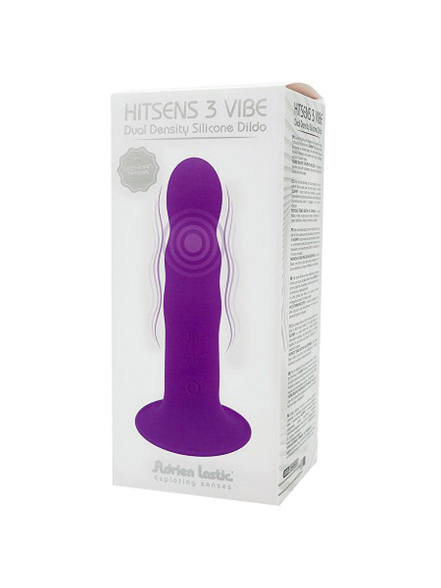 Hitsens 3 Purple Motor Vibrating Suction Cup Ribbed Silicone Dildo 7 Inch