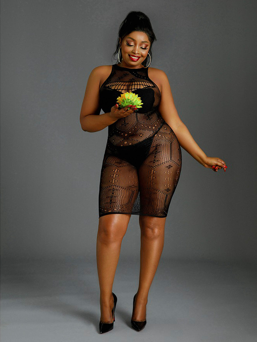 Black Pattern Mini Dress Plus Size