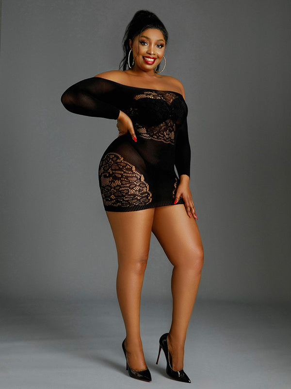 Moonlight Off the Shoulder Black Mini Dress Plus Size