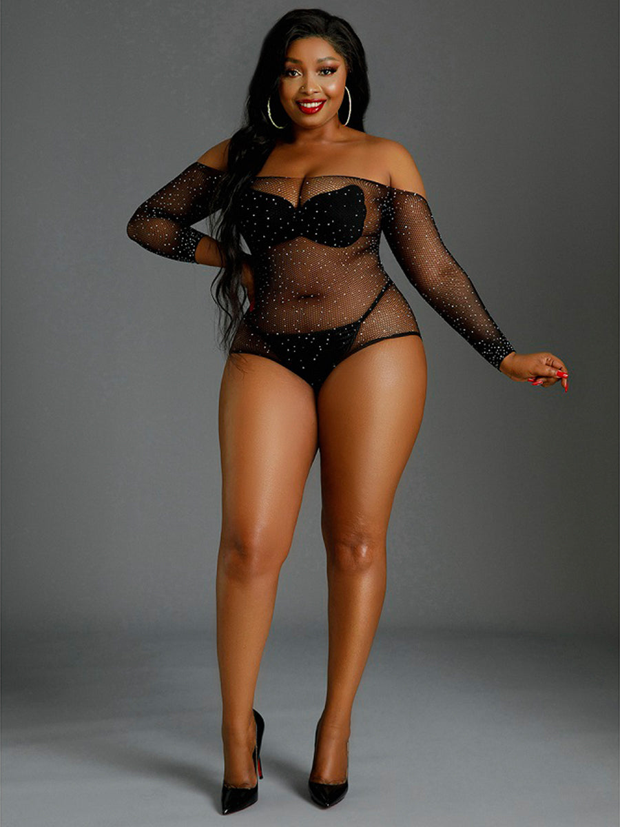Black Off the Shoulder Sparkle Body Plus Size