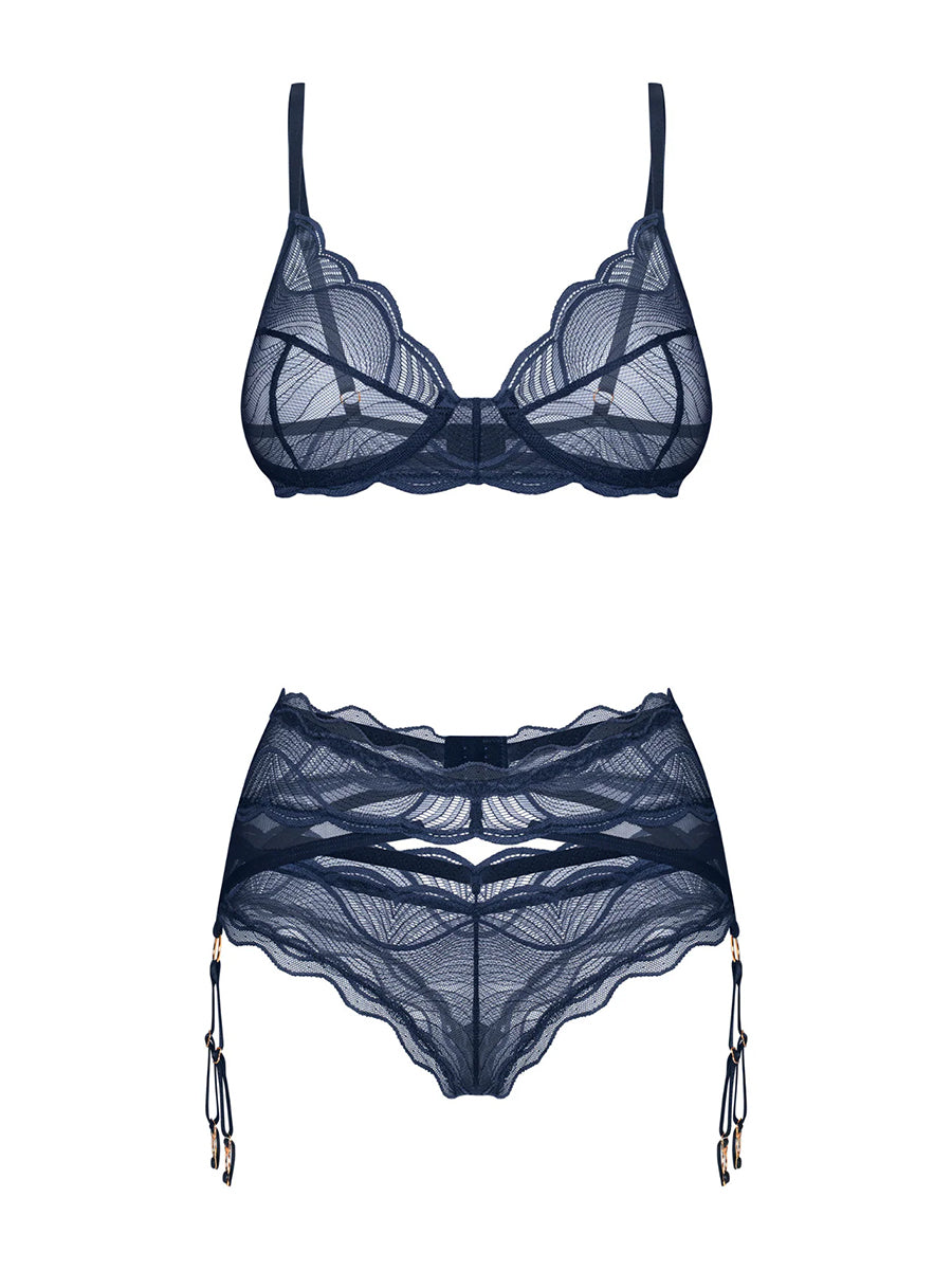Nightly Blue Lingerie Set with Garter Belt