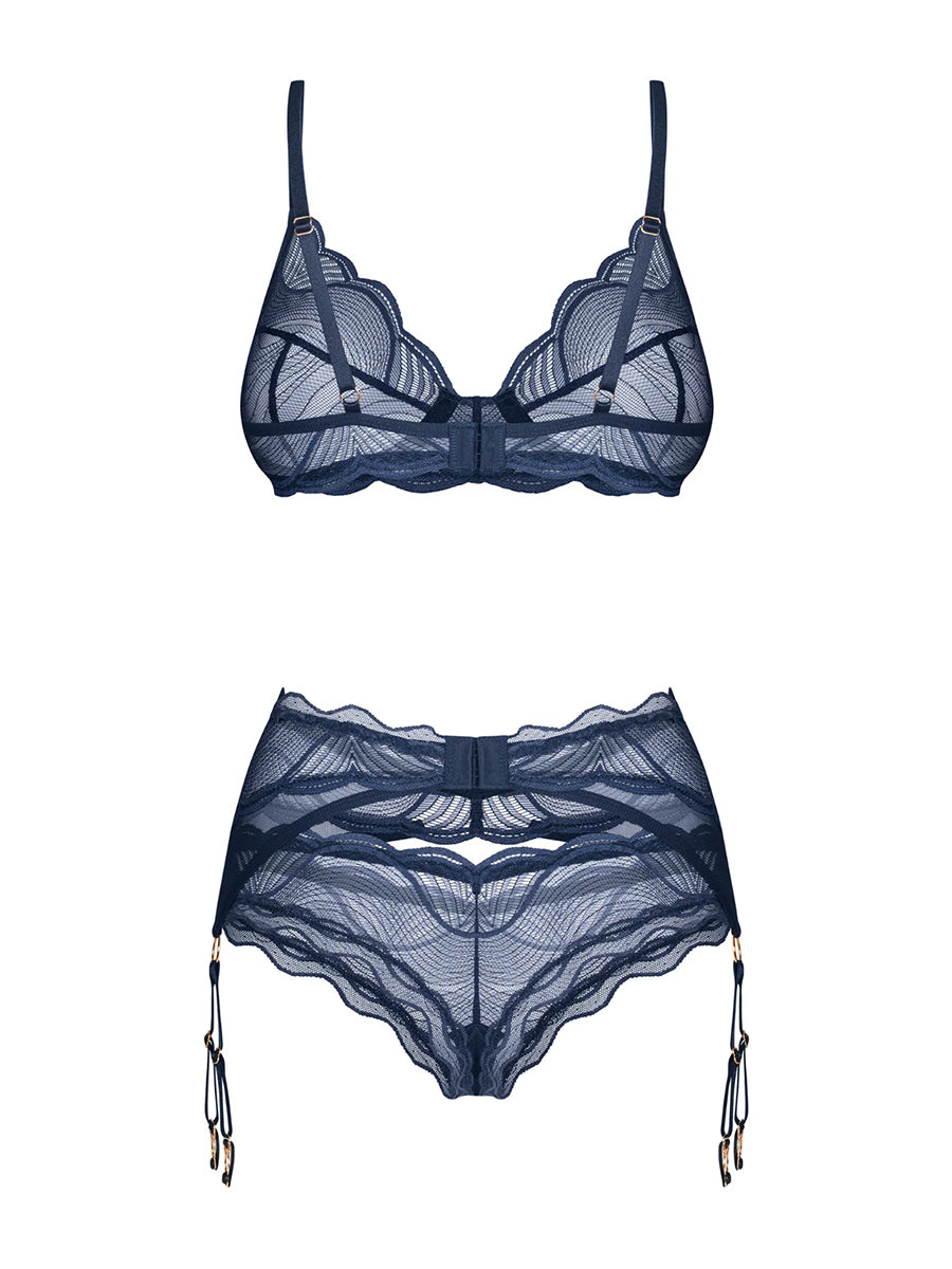 Nightly Blue Lingerie Set with Garter Belt