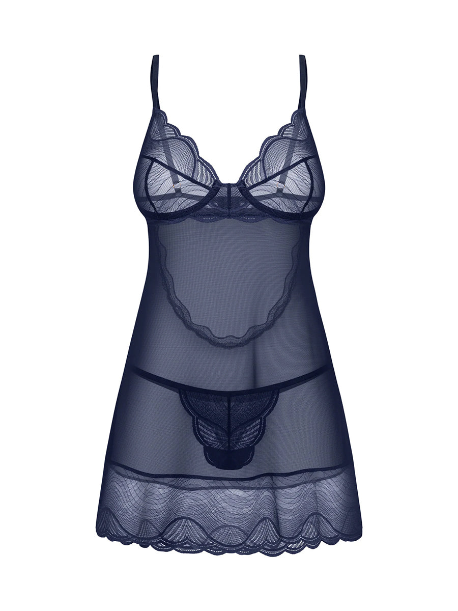 Nightly Blue Chemise and Thong