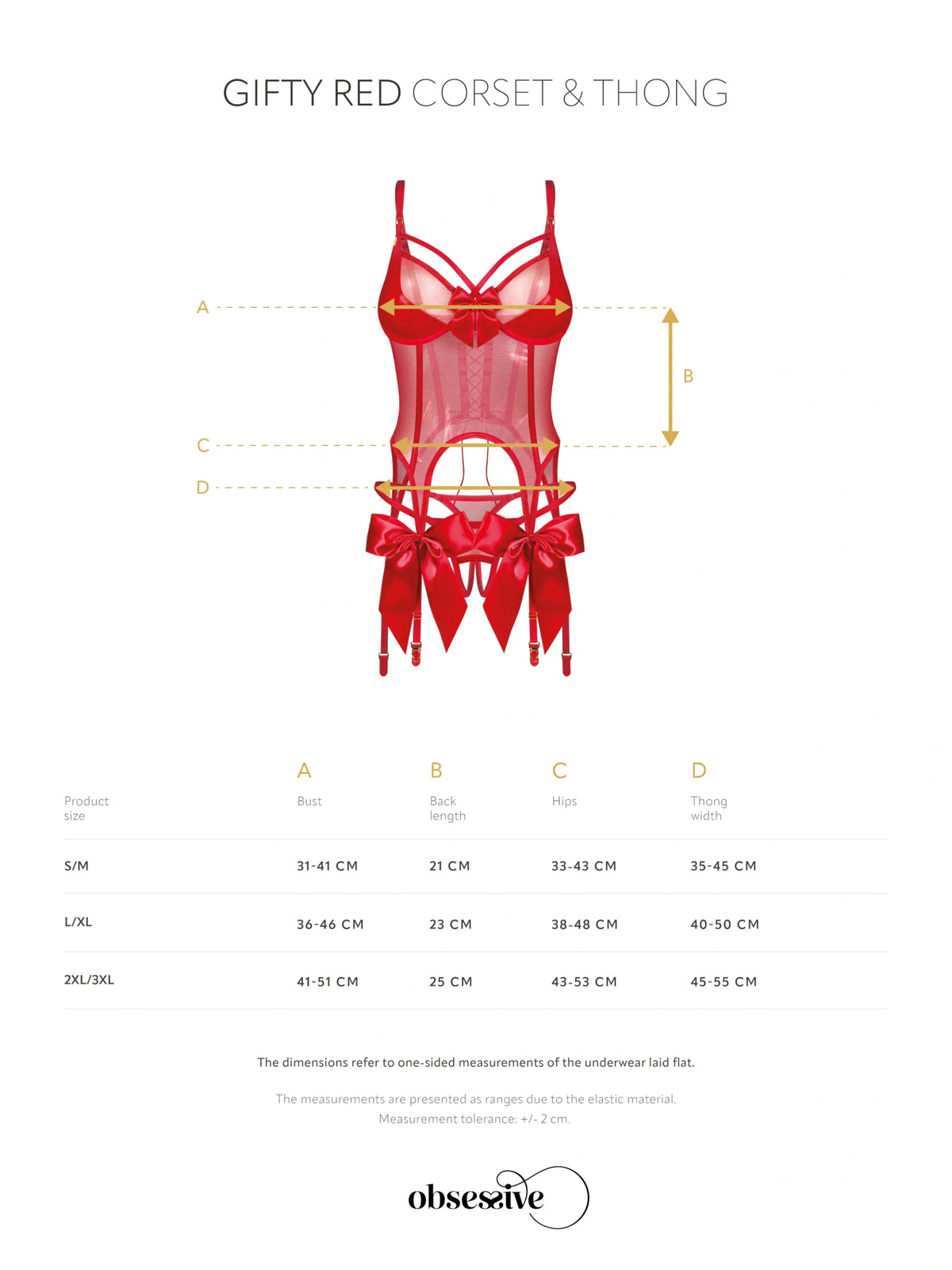 Obsessive Gifty Red lace-up corset featuring shimmering fabric, padded cups, non-detachable suspenders, and an open thong.