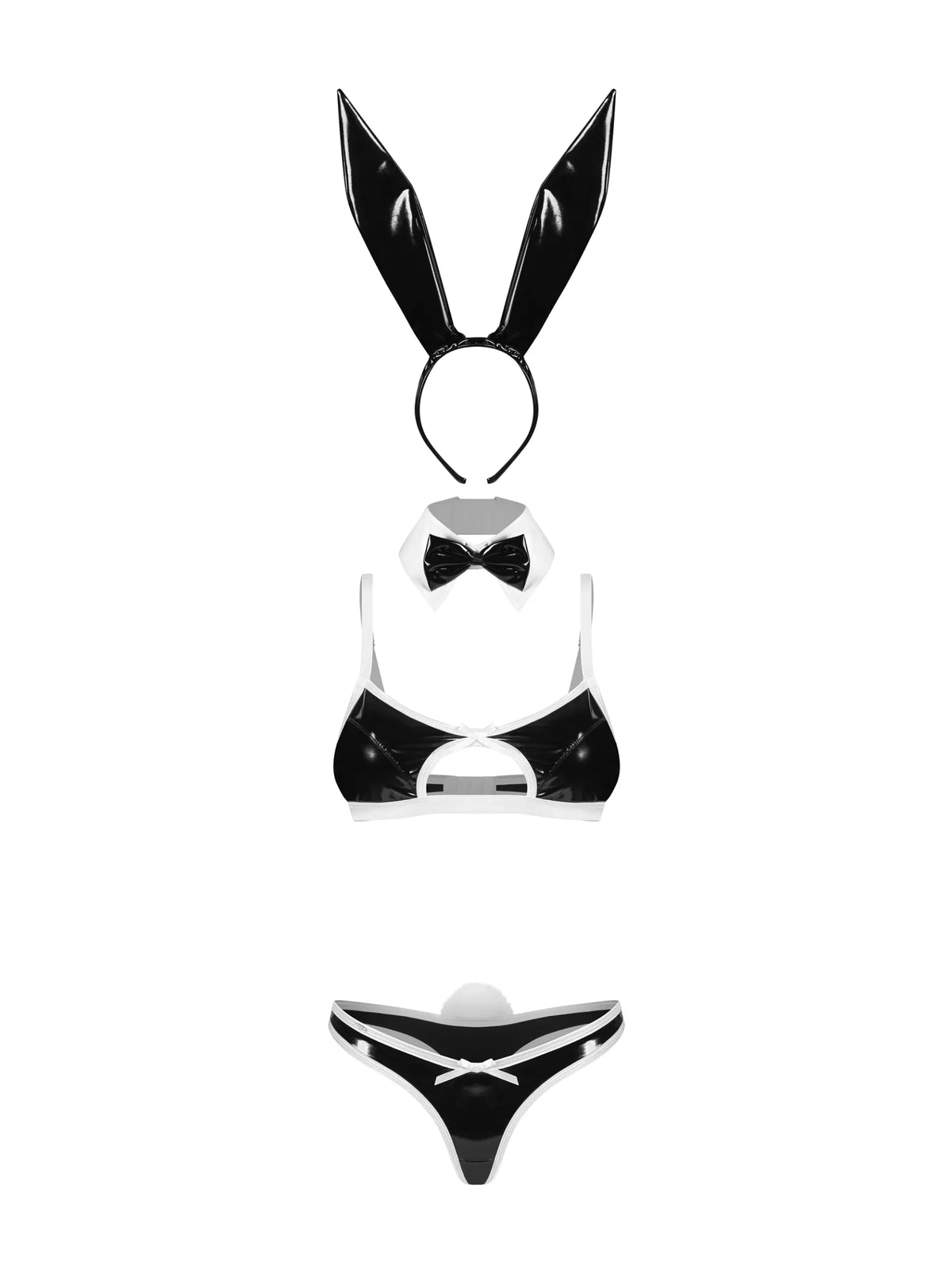 Embrace your dark alter ego this Halloween with the Obsessive Night Bunny costume. A sophisticated 4-piece leather-look set for unforgettable midnight rituals.