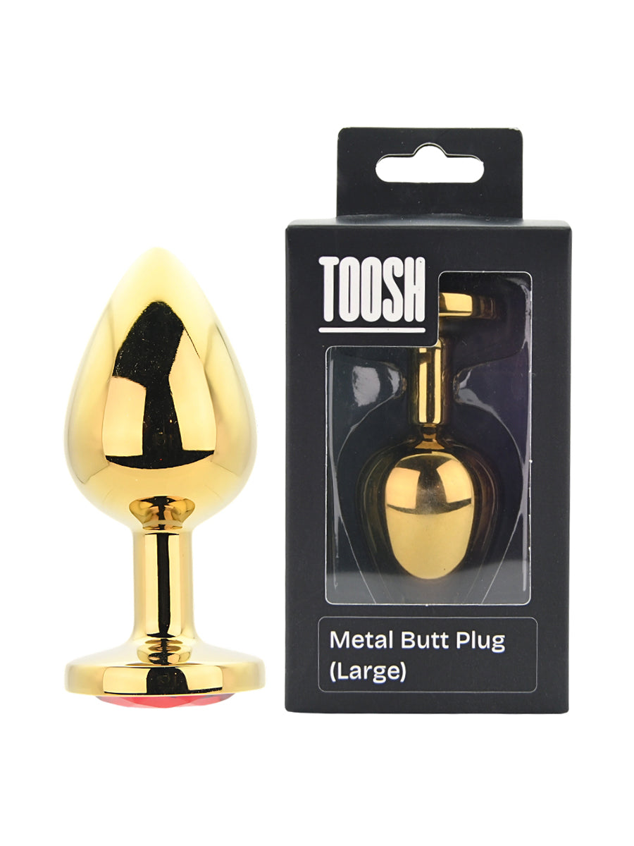 Gold Metal Butt Plug Large Red Stone