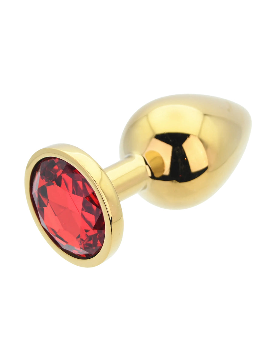 Gold Metal Butt Plug Large Red Stone