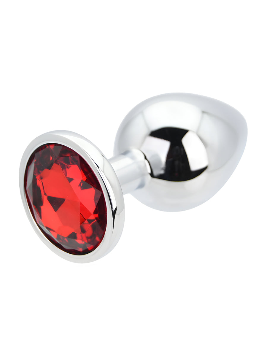 Silver Metal Butt Plug Large Red Stone