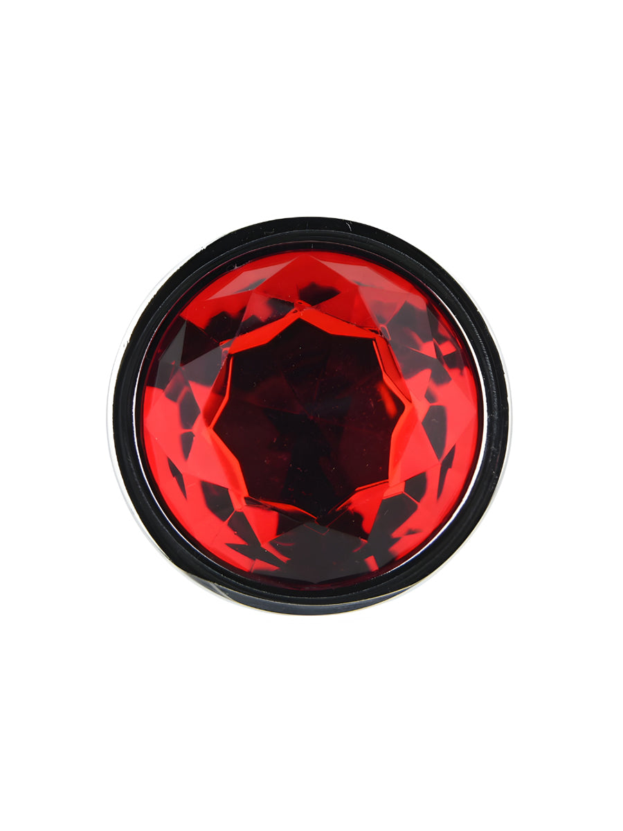 Silver Metal Butt Plug Large Red Stone