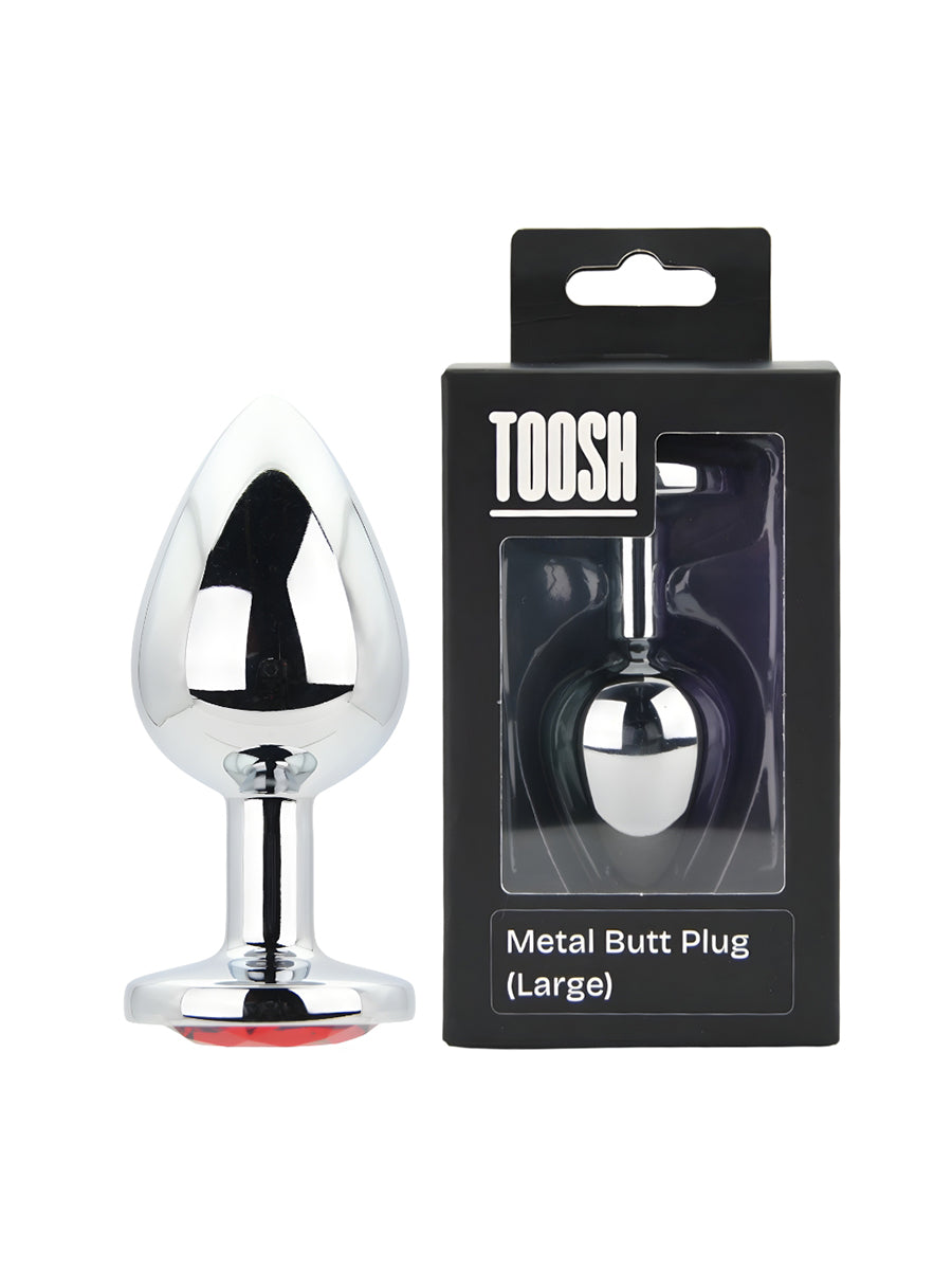 Silver Metal Butt Plug Large Red Stone