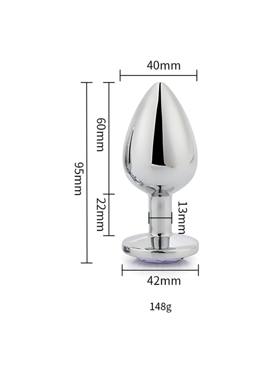 Silver Metal Butt Plug Large Red Stone