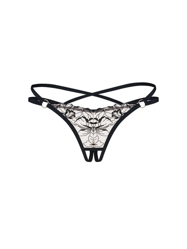 EXQUISITE by Obsessive Vila Blanes Crotchless Thong - Black