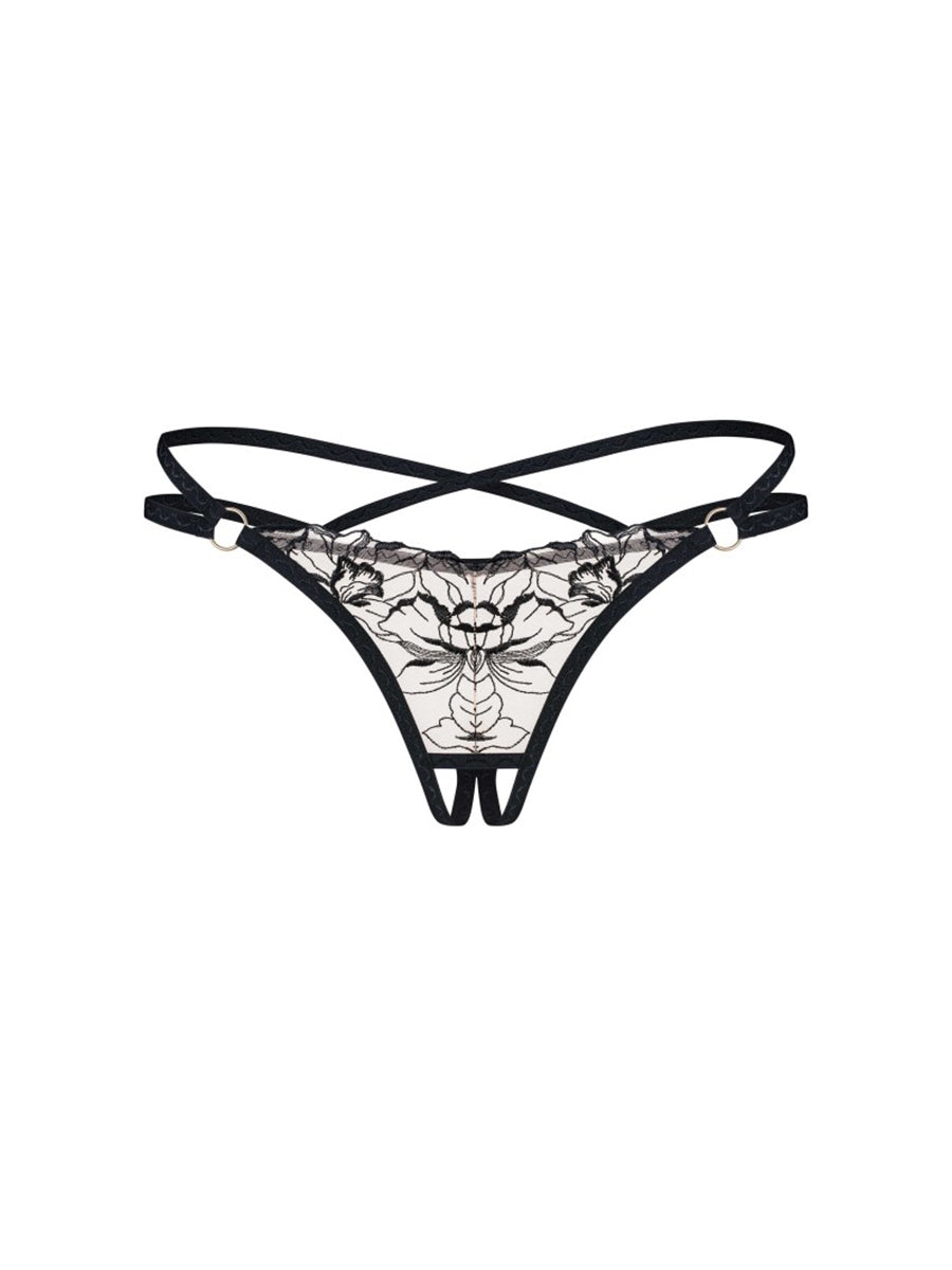 Vila Blanes Crotchless Thong - Black